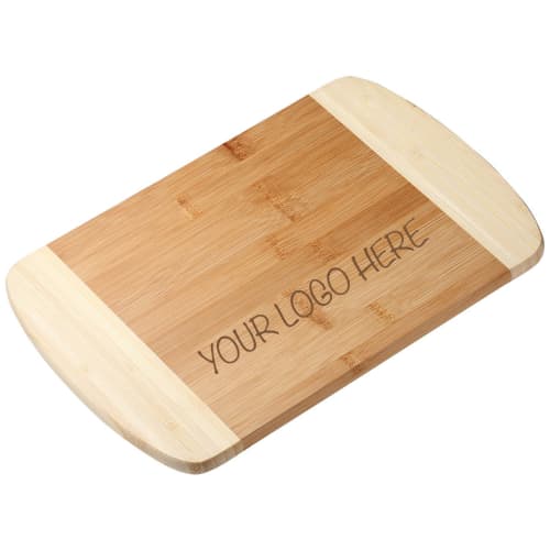 Promotional Bamboo Chopping Boards in natural brown colour with engraved design by Total Merchandise