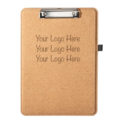 Branded Cork Clipboard in light brown colour engraved with a logo by Total Merchandise