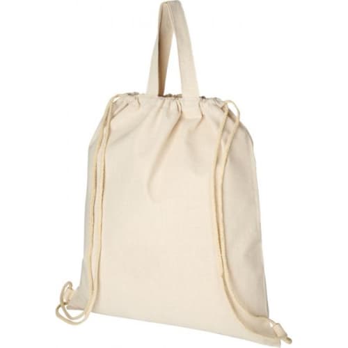 Closed Pheebs Recycled Drawstring Backpack in Natural with carry handle on top by Total Merchandise