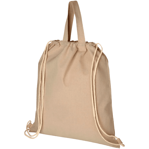 Closed Pheebs Recycled Drawstring Backpack in Natural with carry handle on top by Total Merchandise
