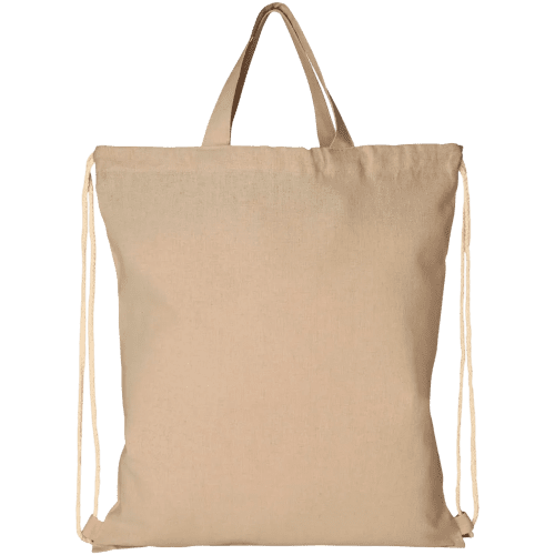 Front view of Pheebs Recycled Drawstring Backpack in Natural colour by Total Merchandise