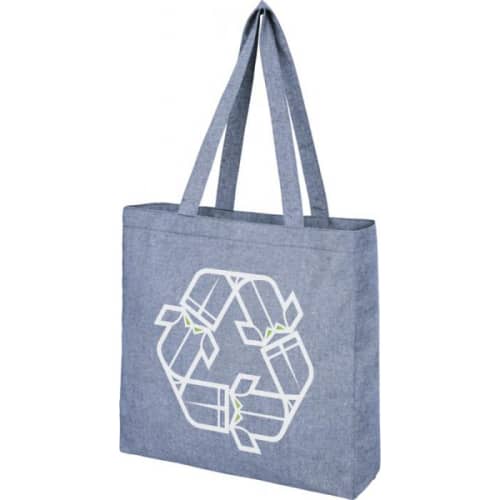 Printed Pheebs Recycled Gusset Totebag in Heather Blue branded with logo by Total Merchandise