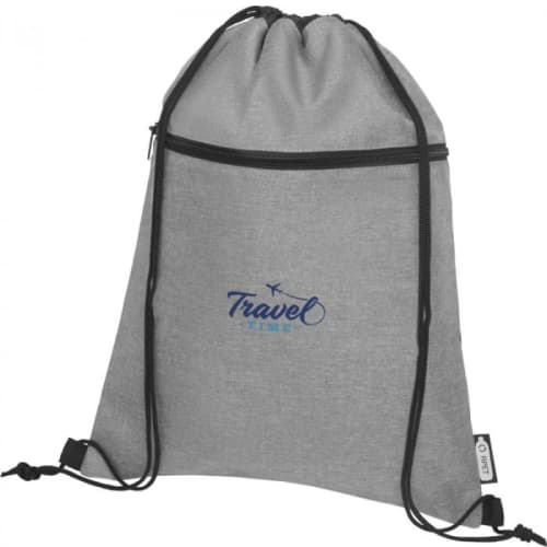 Promotional Ross Recycled Drawstring Backpack in heather medium grey with print by Total Merchandise