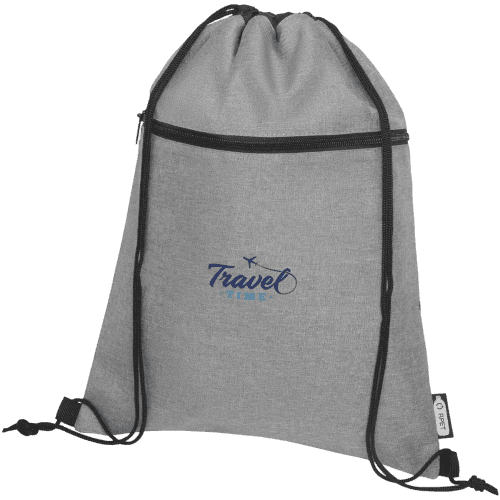 Promotional Ross Recycled Drawstring Backpack in heather medium grey with print by Total Merchandise