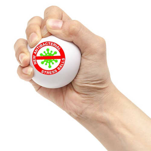 Promotional Antbacterial Stress Ball in white colour with printed logo by Total Merchandise