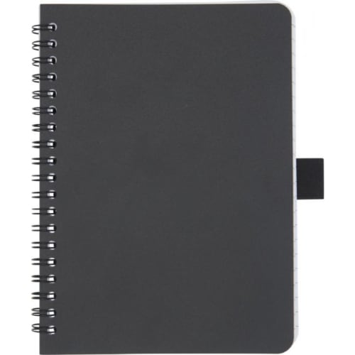 Custom printed Medium Antibacterial Notebooks in black with pen holder by Total Merchandise