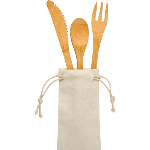 Custom Eco-friendly Bamboo Cutlery Set with 3 pieces in a pouch by Total Merchandise