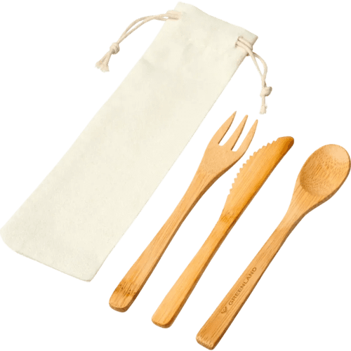 Promotional Eco-friendly Bamboo Cutlery Set in Natural colours with branding by Total Merchandise