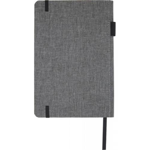 Back of A5 RPET Notebooks in heather grey colour with elastic rubber band by Total Merchandise