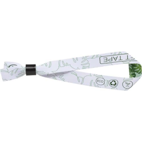 Promotional Recycled PET Festival Bracelet in white/black with security lock by Total Merchandise