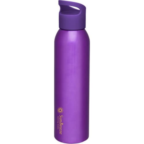 Branded 650ml Sky Aluminium Sports Bottles in Purple colour with print on side by Total Merchandise