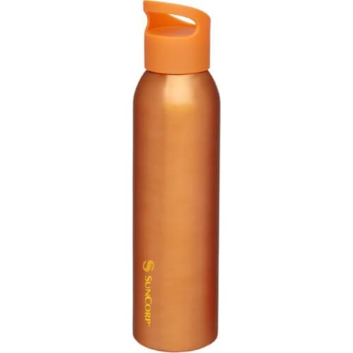 Printed 650ml Sky Aluminium Sports Bottles in Orange with company logo by Total Merchandise