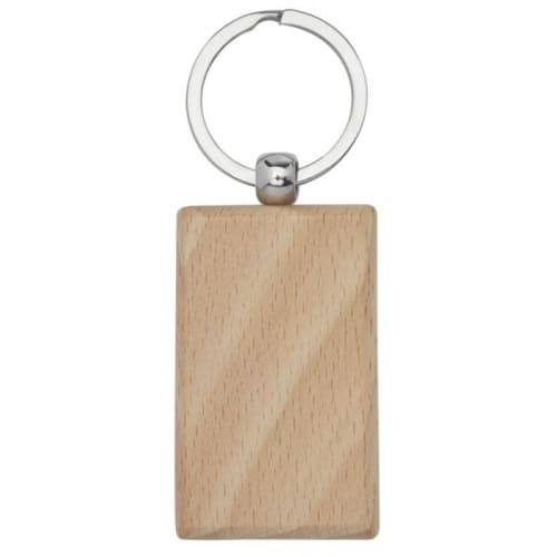 Custom branded Rectangular Beech Wood Keyrings with 4cm keyring by Total Merchandise