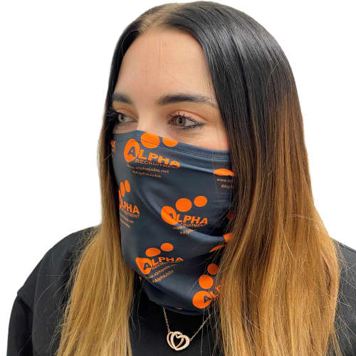 Branded Express Snood Face Masks in White with all over printed design by Total Merchandise