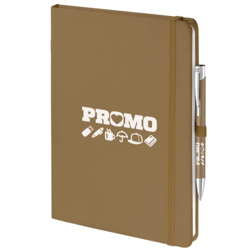 Custom Branded Mood Duo Soft Feel Notebook & Pen Set in Gold Printed by Total Merchandise