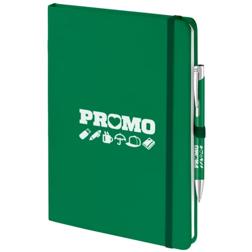 UK Branded Mood Duo Soft Feel Notebook & Pen Set in Green Printed with a Logo by Total Merchandise