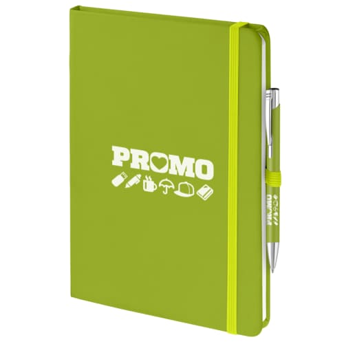Custom Printed Mood Duo Soft Feel Notebook & Pen Set in Lime Green from Total Merchandise