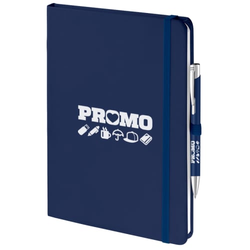 UK Printed Mood Duo Soft Feel Notebook & Pen Set in Navy Blue from Total Merchandise