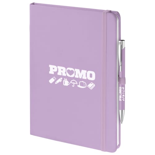 Corporate Branded Mood Duo Soft Feel Notebook & Pen Set in Pastel Purple from Total Merchandise