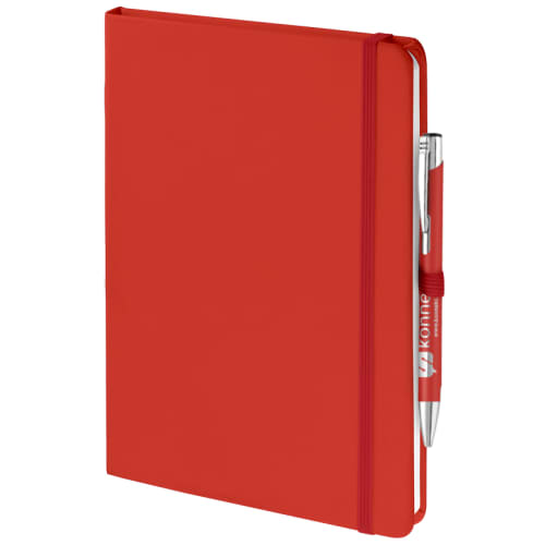 UK Branded Mood Duo Soft Feel Notebook & Pen Set in Red with Engraving by Total Merchandise