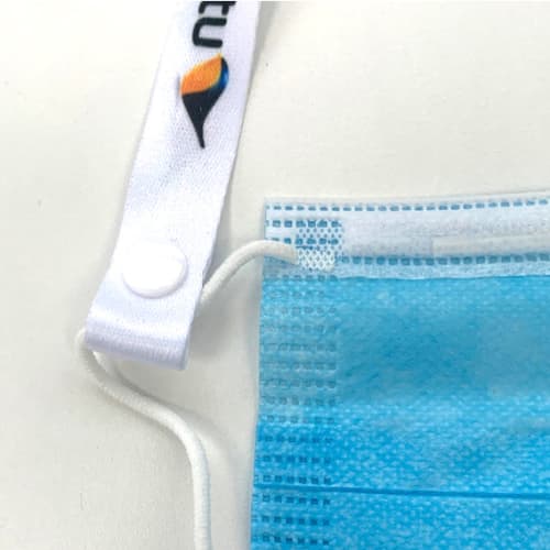 Close up of Face Mask Neck Straps with printed design from Total Merchandise