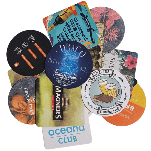 A Collection of Custom Branded Beer Mat Coasters in Round or Square from Total Merchandise