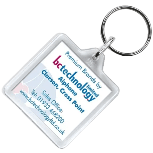 Promotional logo printed Square Keyring with full colour branding from Total Merchandise