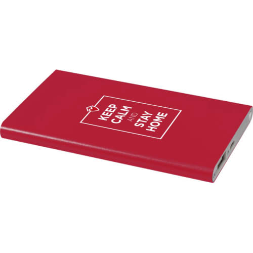 Promotional printed Metal Power Banks available in red from Total Merchandise