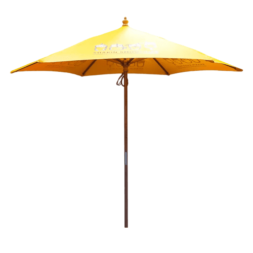 Custom promotional 2.5m Wooden Parasol with a logo printed to the panels