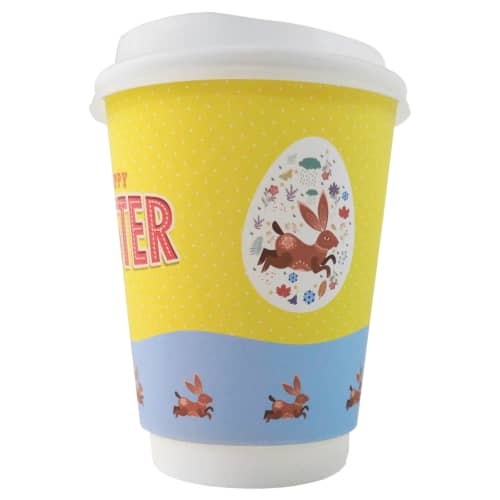 Promotional Double Walled Paper Cups with White Lids Printed with a Logo by Total Merchandise