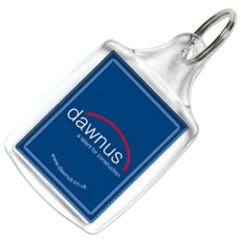 Promotional logo printed Rectangle Keyring in clear plastic from Total Merchandise