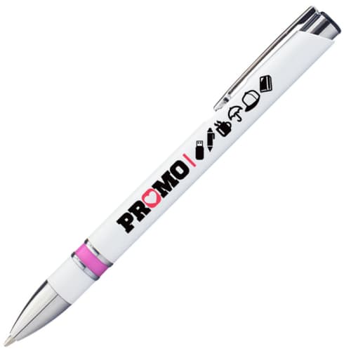 Branded Ashworth Ballpens in White/Pink with Printed Logo by Total Merchandise