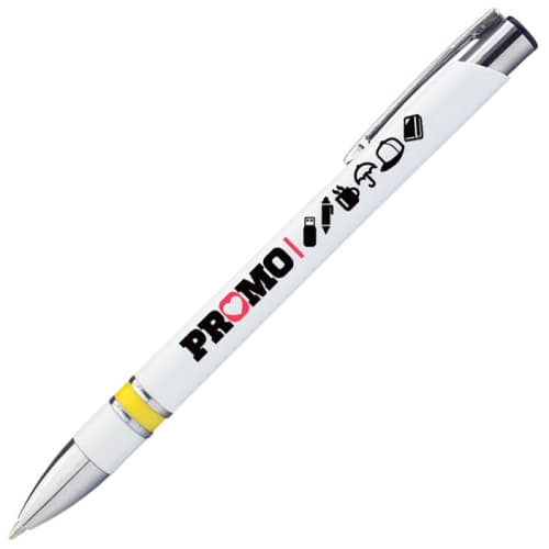 Custom Branded Ashworth Ballpens in White/Yellow Colour with a Company Logo by Total Merchandise