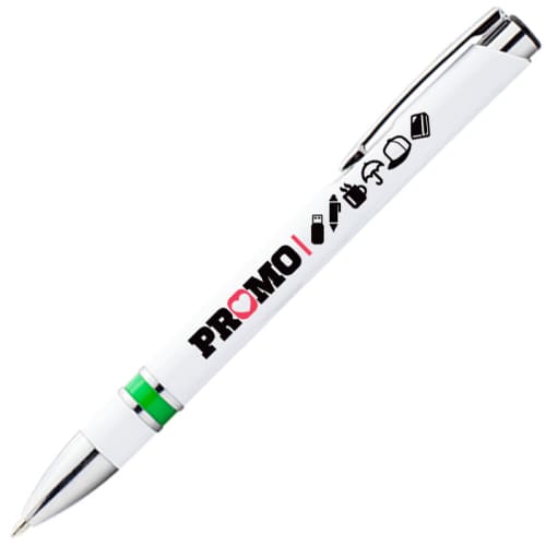 Custom Printed Ashworth Ballpens in White/Green with Printed Company Logo by Total Merchandise