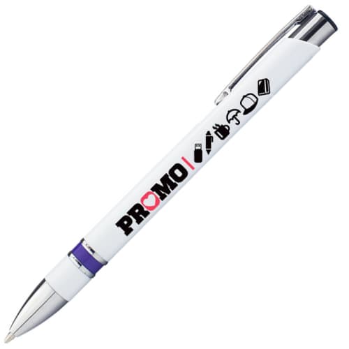 Custom Branded Ashworth Ballpens in White/Purple Colour with Printed Logo by Total Merchandise