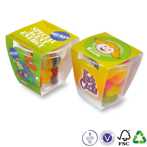 Promotional Jelly Bean Tiny Tubs Printed with a Full Colour White Paper Sleeve by Total Merchandise