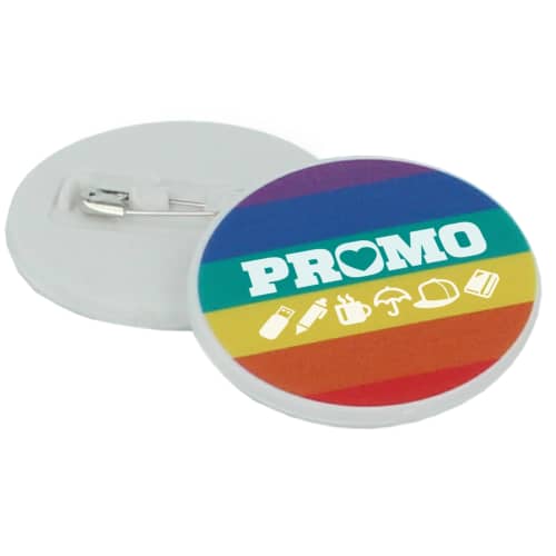 Promotional Rainbow 37mm Pin Badges in White with Full Colour Print by Total Merchandise