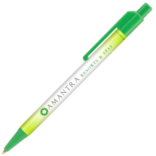 Branded Astaire Antimicrobial Ballpens in green with printed logo design by Total Merchandise