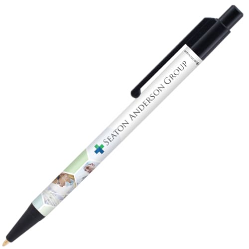 Promotional Astaire Antimicrobial Ballpens in black with full colour print by Total Merchandise