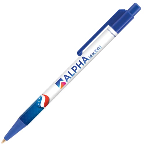 Custom printed Astaire Antimicrobial Ballpens in navy blue with printed logo by Total Merchandise