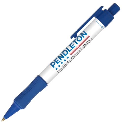 Printed Chaplin Antimicrobial Ballpens in navy blue with full colour logo by Total Merchandise