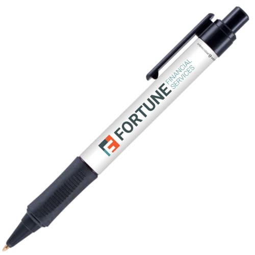 Custom branded Chaplin Antimicrobial Ballpens in black with printed logo by Total Merchandise