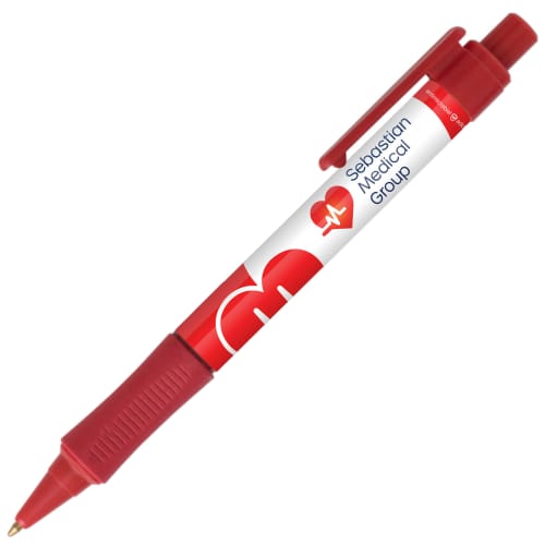 Custom printed Chaplin Antimicrobial Ballpens in red with branded logo by Total Merchandise