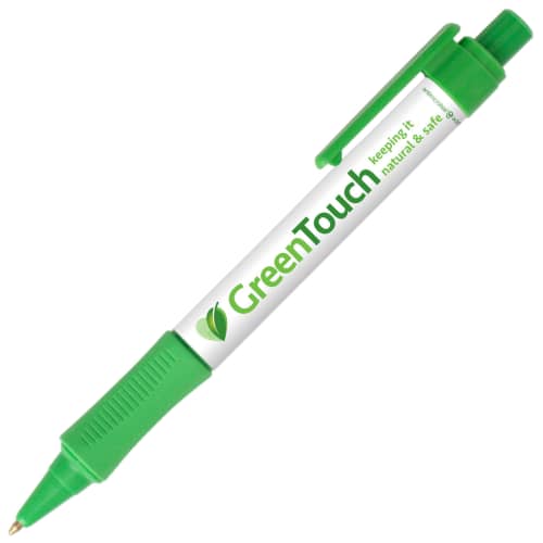 Promotional Chaplin Antimicrobial Ballpens in green with printed logo design by Total Merchandise