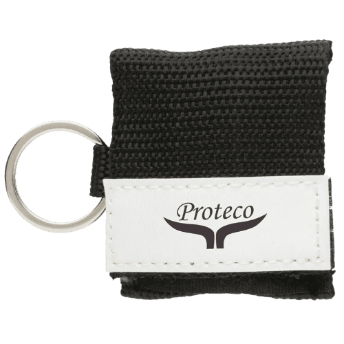 Logo branded CPR Mask Keychain in black available from Total Merchandise
