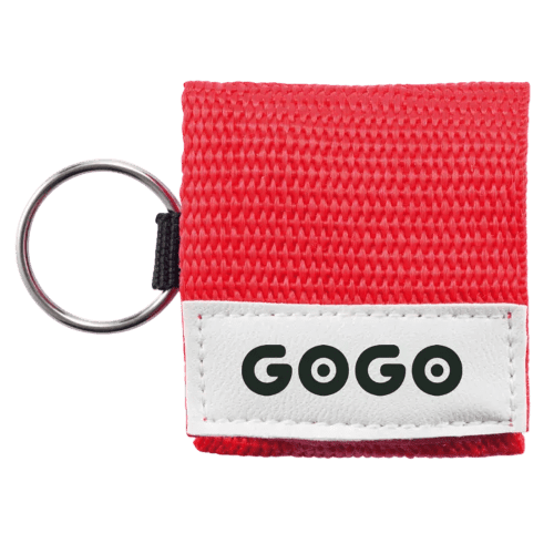 Custom printed CPR Mask Keychain in red available from Total Merchandise