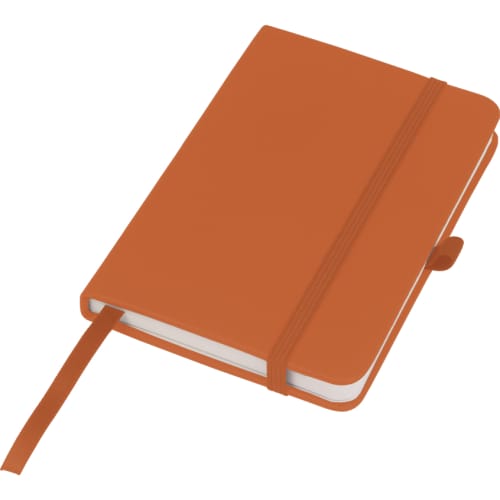 Custom debossed Mood Pocket Notebooks in orange in A6 size with bookmark by Total Merchandise