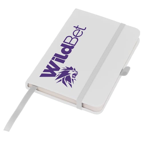 Custom branded Mood Pocket Notebooks in white with pen holder loop by Total Merchandise