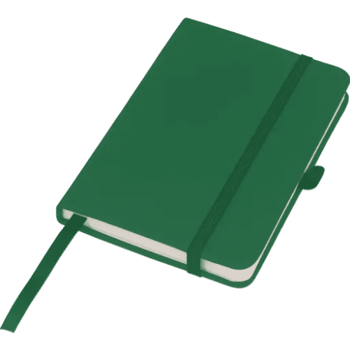 Custom printed Mood Pocket Notebooks in green with soft feel cover by Total Merchandise