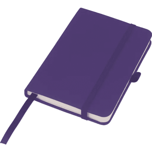 Promotional Mood Pocket Notebooks in purple with elastic closure by Total Merchandise